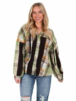 POL Runaway Love Mixed Plaid Top