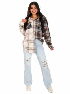 POL According To You Mixed Flannel Top