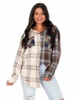 POL According To You Mixed Flannel Top