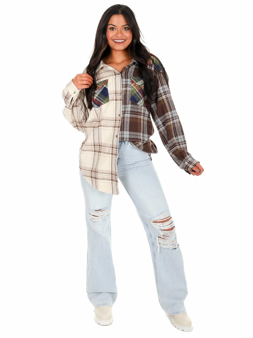 Outlet ๐ฏ POL According To You Mixed Flannel Top ๐ 4 POL According To You Mixed Flannel Top