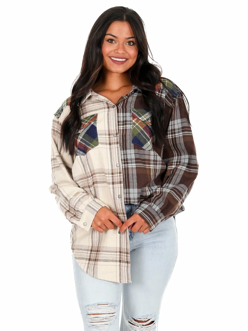 Outlet ๐ฏ POL According To You Mixed Flannel Top ๐ 5 POL According To You Mixed Flannel Top