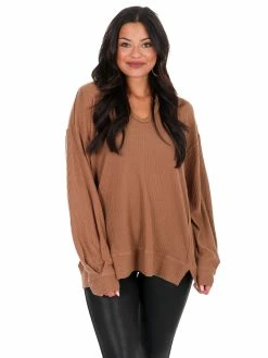 Jodifl Tops While I Can Waffle Knit Top