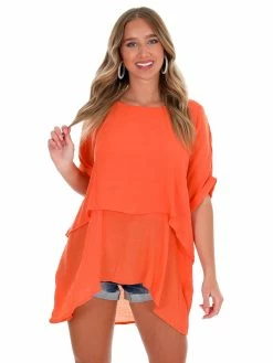 Umgee Halftime Show Orange Layered Tunic Apparel