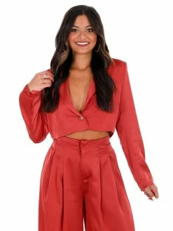 Glam Little Things Cropped Satin Blazer