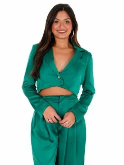 Glam Little Things Cropped Satin Blazer