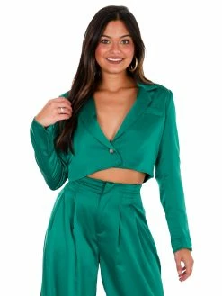 Glam Little Things Cropped Satin Blazer