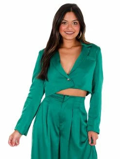 Glam Little Things Cropped Satin Blazer