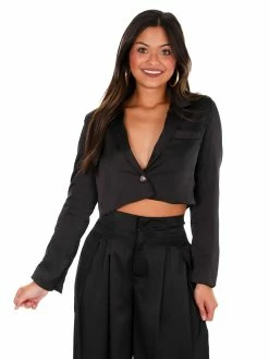 Glam Little Things Cropped Satin Blazer
