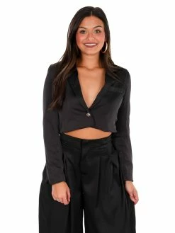 Glam Little Things Cropped Satin Blazer