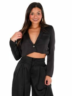 Glam Little Things Cropped Satin Blazer