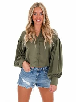 Glam Seventeen Again Satin Button Up Top Tops