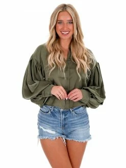 Glam Seventeen Again Satin Button Up Top Tops