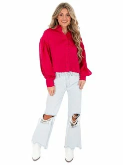 Glam Seventeen Again Satin Button Up Top Tops