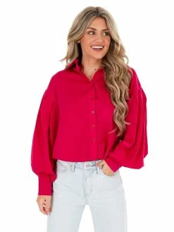Glam Seventeen Again Satin Button Up Top Tops