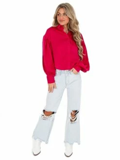 Glam Seventeen Again Satin Button Up Top Tops