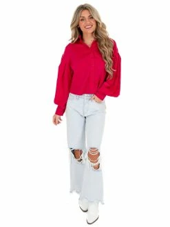 Glam Seventeen Again Satin Button Up Top Tops
