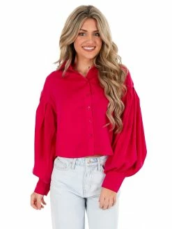 Glam Seventeen Again Satin Button Up Top Tops