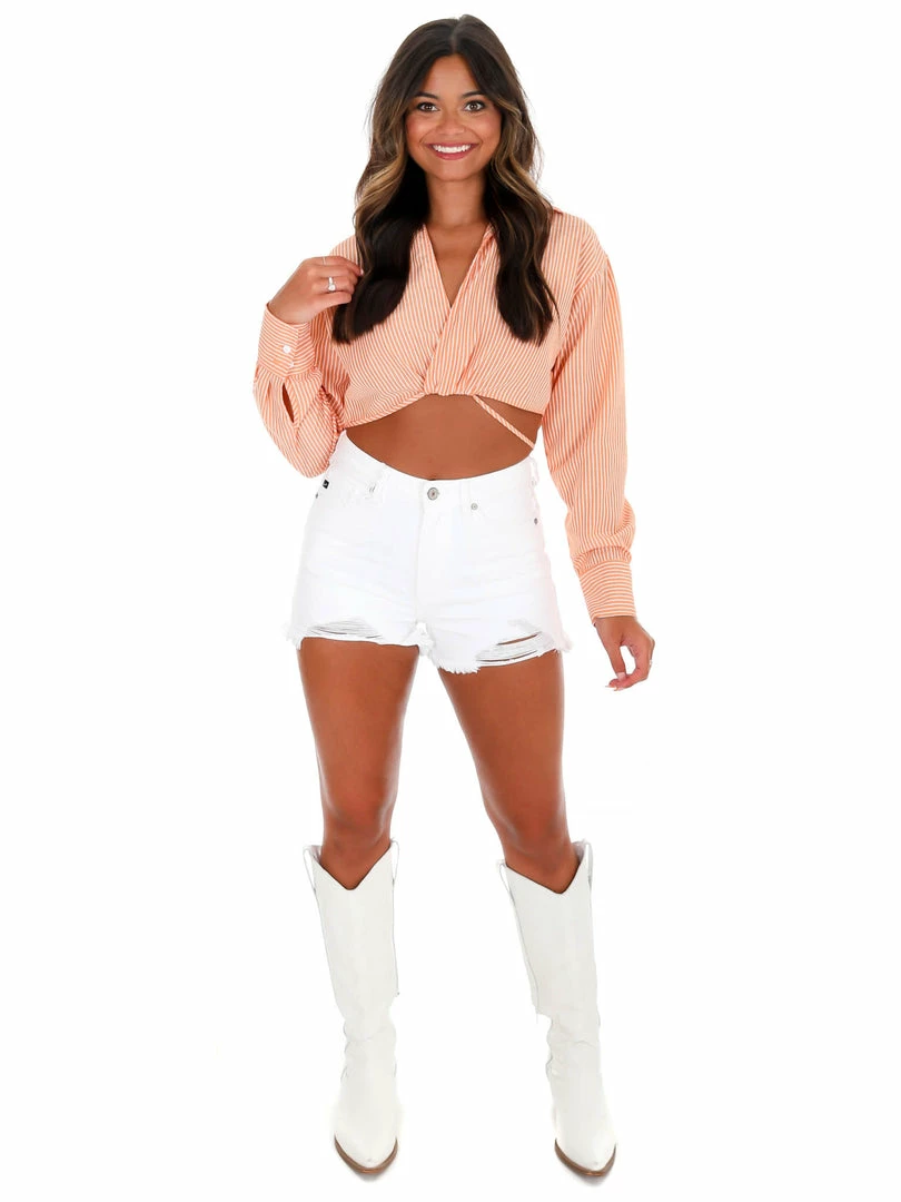 Deals 👍 Idem Ditto Show Off Tie Pinstripe Crop Top 🛒 4 Idem Ditto Show Off Tie Pinstripe Crop Top