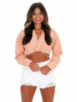 Deals 👍 Idem Ditto Show Off Tie Pinstripe Crop Top 🛒 10 Idem Ditto Show Off Tie Pinstripe Crop Top