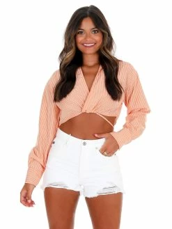 Idem Ditto Show Off Tie Pinstripe Crop Top