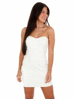 Blue Blush Good To Know You Ivory Leather Mini Dress Dresses