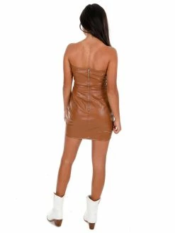 Blue Blush Sale Good To Know You Brown Leather Mini Dress