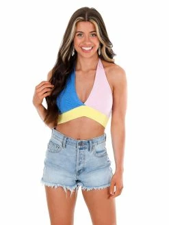 Blue Blush Great Day Colorblock Crop Top Sale