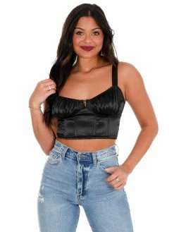 Best deal 🎁 Blue Blush Lights Out Satin Crop Top 😍 10 Blue Blush Lights Out Satin Crop Top
