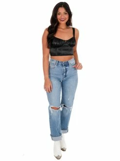 Best deal 🎁 Blue Blush Lights Out Satin Crop Top 😍 13 Blue Blush Lights Out Satin Crop Top
