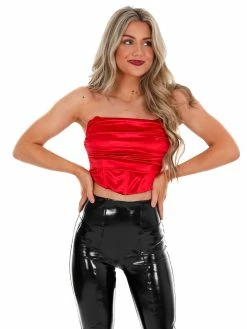 Blue Blush Falling Back Shirring Tube Top