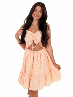 Peach Love California Huddle Up Gingham Cut Out Mini Dress
