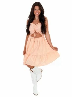 Peach Love California Huddle Up Gingham Cut Out Mini Dress