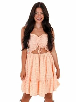 Peach Love California Huddle Up Gingham Cut Out Mini Dress