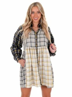 Peach Love California Ride Away Mixed Plaid Dress Dresses