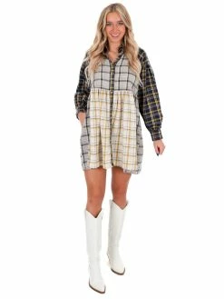 Peach Love California Ride Away Mixed Plaid Dress Dresses