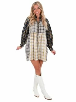 Peach Love California Ride Away Mixed Plaid Dress Dresses