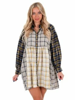 Peach Love California Ride Away Mixed Plaid Dress Dresses
