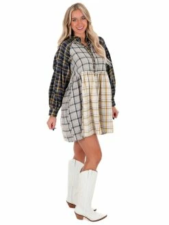 Peach Love California Ride Away Mixed Plaid Dress Dresses