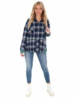 Peach Love California Sweet Thing Plaid Button Up Top Tops