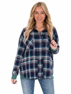 Peach Love California Sweet Thing Plaid Button Up Top Tops