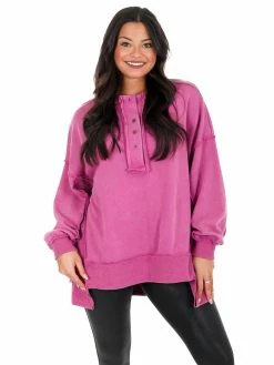 Peach Love California Tops Wilder Days Henley Sweatshirt