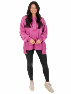 Peach Love California Tops Wilder Days Henley Sweatshirt