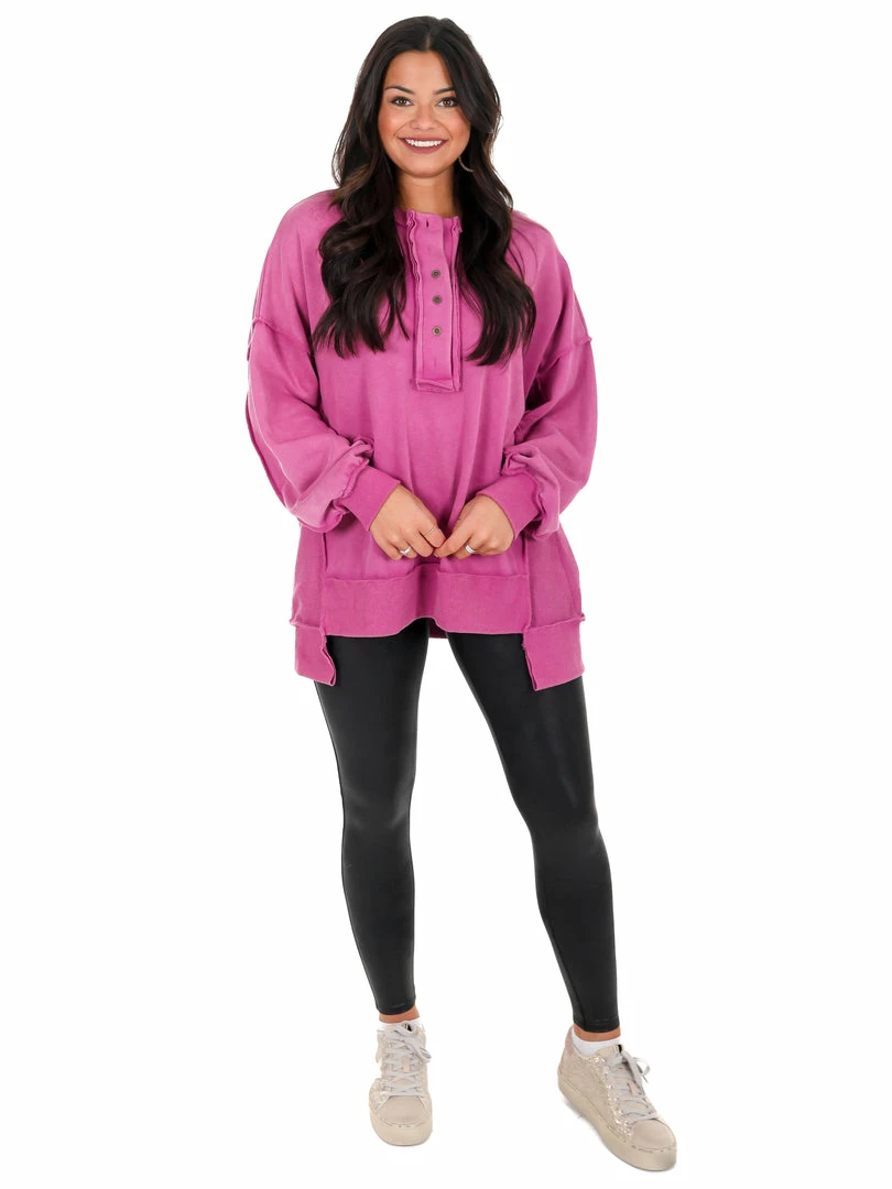 Best Pirce ๐ Peach Love California Tops Wilder Days Henley Sweatshirt โค๏ธ 2 Peach Love California Tops Wilder Days Henley Sweatshirt