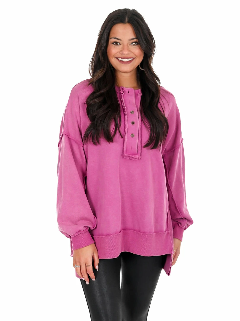 Best Pirce ๐ Peach Love California Tops Wilder Days Henley Sweatshirt โค๏ธ 3 Peach Love California Tops Wilder Days Henley Sweatshirt