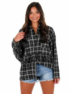 Blue Blush Tops Somebody For Me Plaid Fringe Shacket