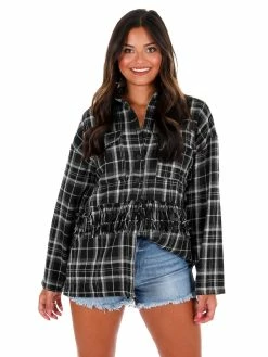 Blue Blush Tops Somebody For Me Plaid Fringe Shacket