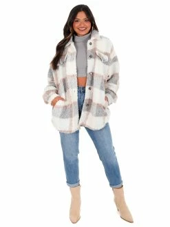 Illa Illa Speechless Teddy Plaid Shacket Outerwear