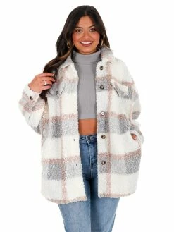 Illa Illa Speechless Teddy Plaid Shacket Outerwear