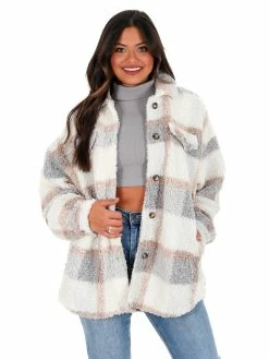 Illa Illa Speechless Teddy Plaid Shacket Outerwear