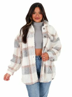 Illa Illa Speechless Teddy Plaid Shacket Outerwear